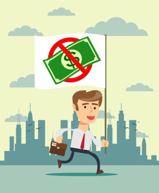 İş liderinin elinde büyük bir bayrak var..