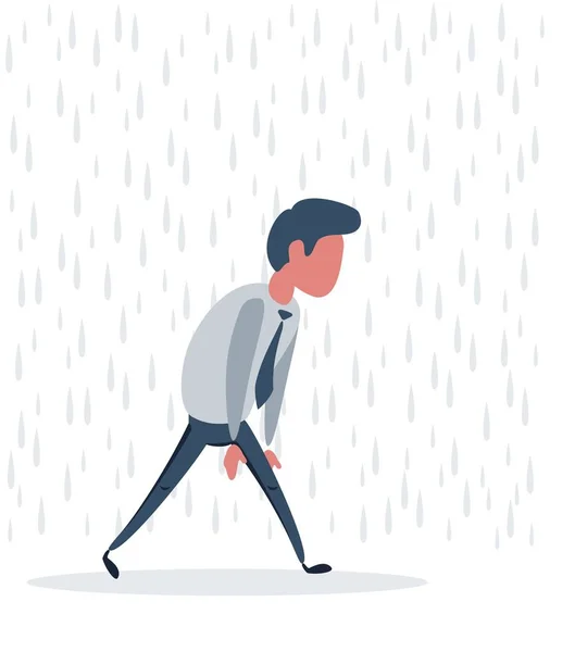 Frusztrált üzletember vagy hivatalnok, aki esővel a feje fölött sétál.. — Stock Vector