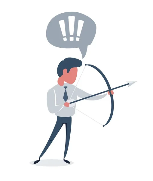 Successful businessman aiming target with bow and arrow. — Stock Vector