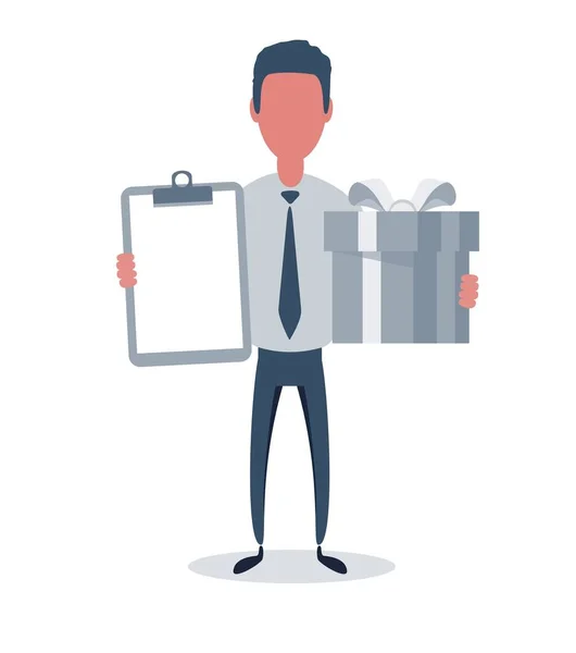 Businessman or clerk. Male character in trendy simple style with objects, flat vector illustration. — Stock Vector