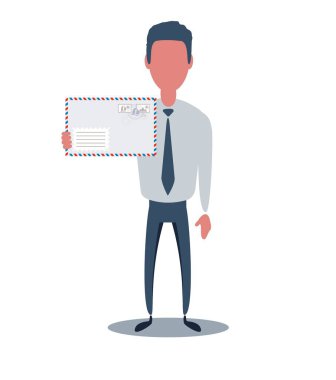 İş adamı ya da kâtip. Nesnelerle basit moda erkek karakter, düz vektör illüstrasyonu.