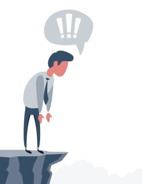 Dağın tepesinde gökyüzü arka plan bakmak iş adamı. Başarı ve meydan okuma kavramı