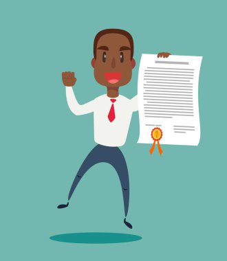 Başarılı, gülümseyen, genç, mutlu iş adamları ödül sertifikası gösteriyor..