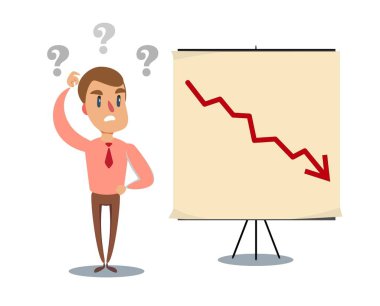 Genç ve yakışıklı bir adam büyük boş afişe bakıyor ve kafası karışık bir yüz ifadesi var.