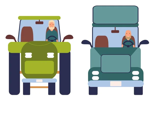 Grappige mensen rijden auto 's geïsoleerd op witte achtergrond. Kleurrijke vector illustratie in platte cartoon stijl. — Stockvector