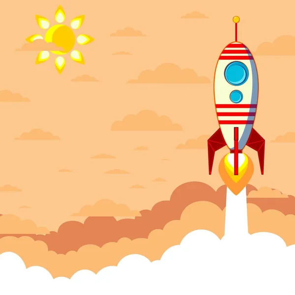 Rocket lanceren vliegen naar de hemel en wolken als papier kunst, ambachtelijke stijl en business start-up concept. — Stockvector