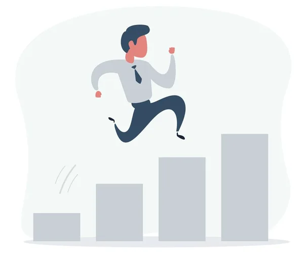 Businessman jump over bar charts. Idea and Growth concept. — Stock Vector