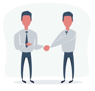 Kendine güvenen iki genç adam ofiste el sıkışıyor. İş kutsaması.