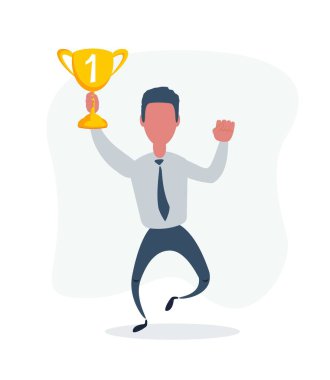 Çizgi film karakteri galipler kupasıyla bitiş çizgisine koşuyor.