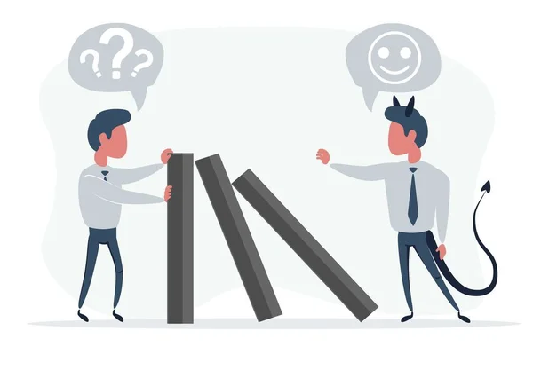 Homme d'affaires arrêter de tomber domino - concept. Symbole de crise, de risque, de gestion, de leadership et de détermination . — Image vectorielle