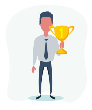 Kazanan kupasıyla çizgi film karakteri.