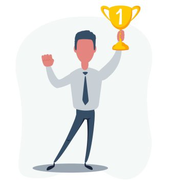 Kazanan kupasıyla çizgi film karakteri.