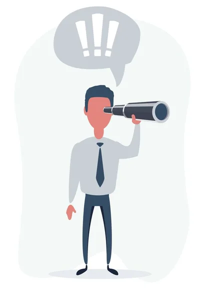 Concentrated businessman looking through the spyglass. Business vision and perspective planning concept. — Stock Vector