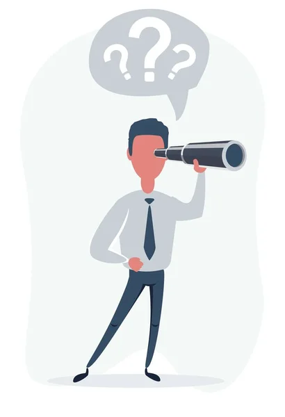 Un hombre de negocios concentrado mirando a través del catalejo. Visión empresarial y concepto de planificación de perspectiva. — Vector de stock