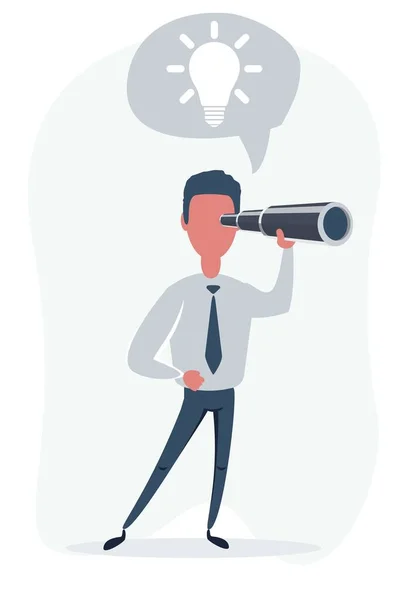 Un hombre de negocios concentrado mirando a través del catalejo. Visión empresarial y concepto de planificación de perspectiva. — Vector de stock