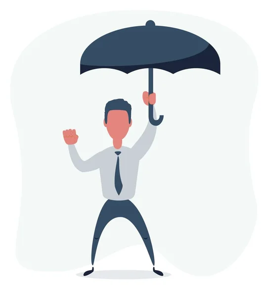 행복 한 사업가가 우산을 들고 서 있다 — 스톡 벡터