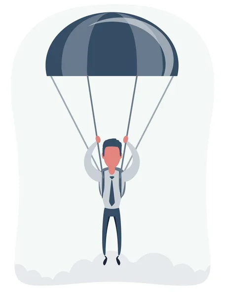 Jonge zakenman landt op de grond met een parachute. Bereik van bedrijfsrisico 's - doelgericht concept. — Stockvector