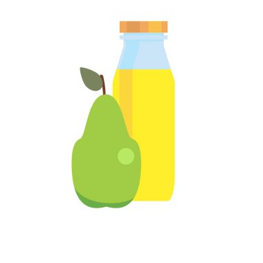 armut suyu ve olgun armut şişe. Beyaz arka plan üzerinde izole