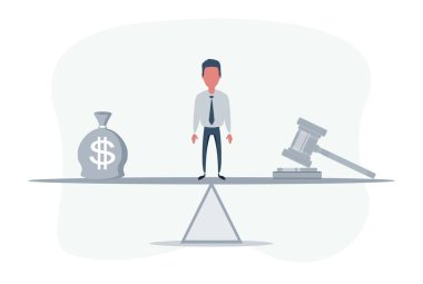 Üzerinde dolar işareti olan bir çanta dolusu para ve terazide çekiç olan bir yargıç. Bir yasanın ya da normların kabulü için lobi faaliyetleri, yolsuzluk.