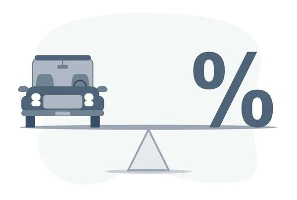 Echilibrul dintre simbolul procentual și mașina de pe vedere — Vector de stoc