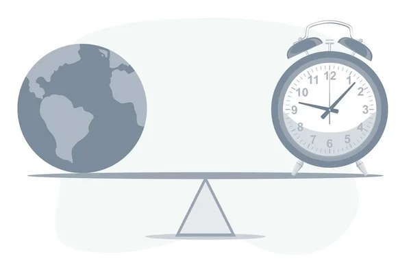 Balans mellan tid och vardagsliv. skildrar tidens och livets betydelse på jorden. — Stock vektor