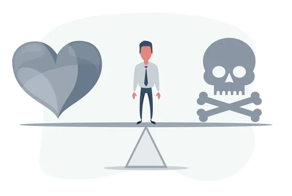 Kafatası ve kalp tahterevallide. Sağlık hizmetleri ya da ölüm konseptini seçmek. — Stok Vektör