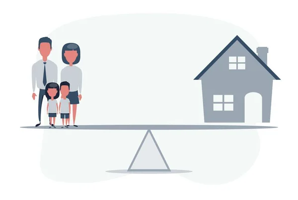 Familia y casa una balanza en igualdad de posición . — Vector de stock