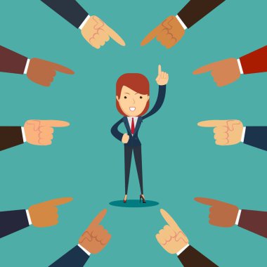 Onu işaret eden parmakları olan bir iş kadını tasviri