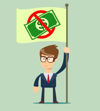 Elinde para yasağıyla bayrağı tutan bir iş adamı.