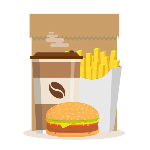 Fast Food - Take Away Handle Lunch Tassen — Stockvector