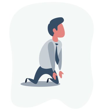 Mutsuz işadamı ofis çalışanı yönetici dizlerinin üstünde ve avını bekliyor..