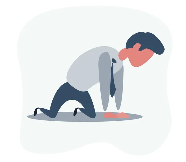 Smutny nieszczęśliwy biznesmen pracownik biurowy stoi na kolanach i żeruje. — Wektor stockowy