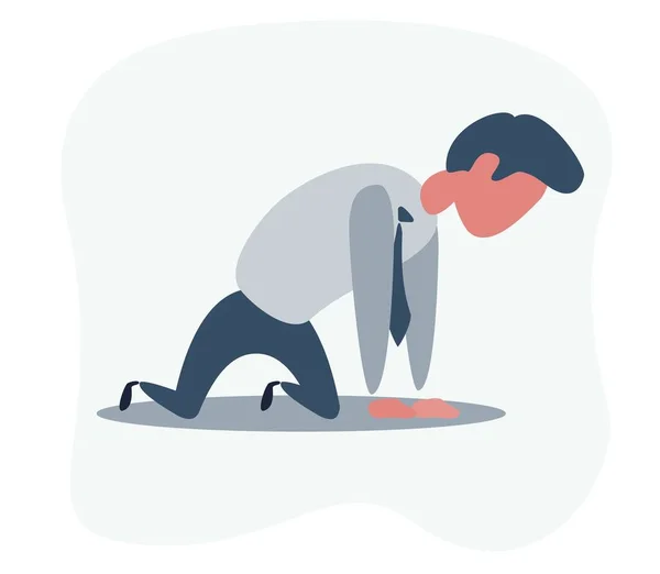 Sad unhappy businessman office worker manager standing on his knees and prey. — Stock Vector