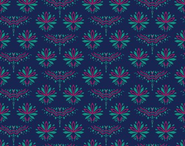 Kırmızı tropik kuş ve çiçek deseni 