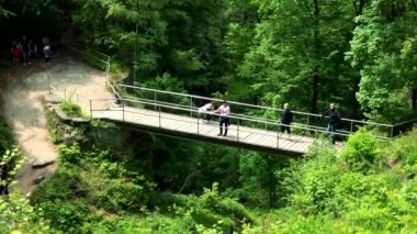 Prague, Çek Cumhuriyeti - 21 Mayıs 2016: insanlar bir köprü bir ormanda - Üstten Görünüm