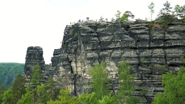 Una roca escarpada rodeada por un bosque — Vídeos de Stock