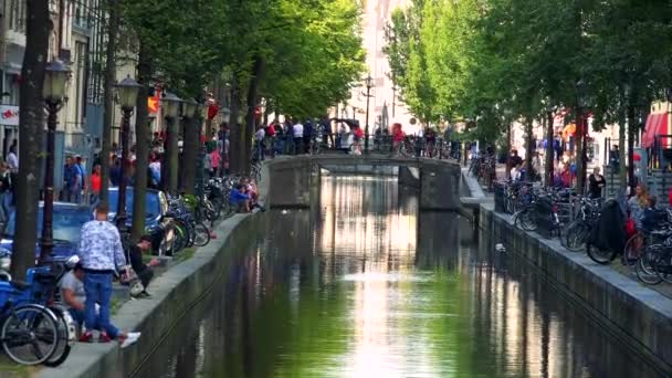Река в традиционно смотрящем городе — стоковое видео