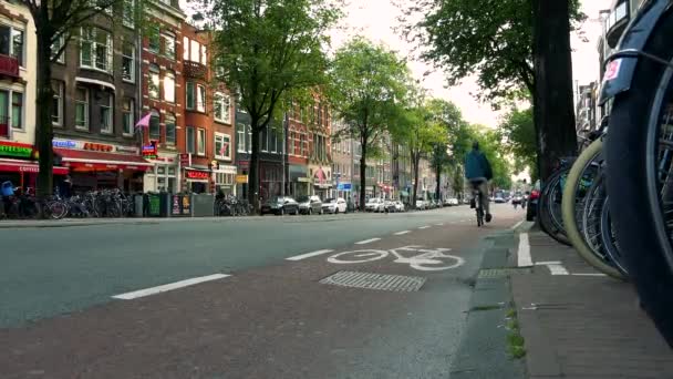 Cyklister rida ner cykeln körfält — Stockvideo