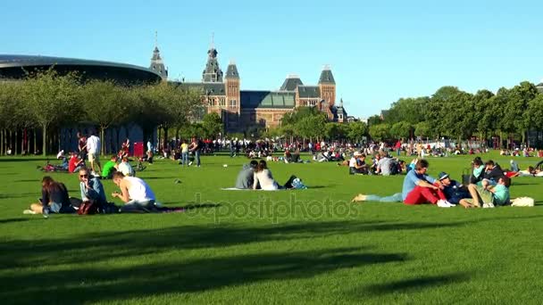 Les gens s'assoient et marchent au parc — Video