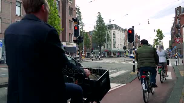 Cyklar och bilar som kör på vägbanan — Stockvideo