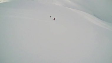 Arkadaş grubu dağdan aşağı Kayak adam kayakçı