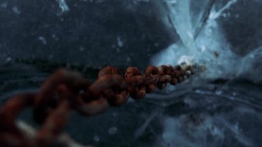 paslı zincir donmuş bir nehirde sıkışmış