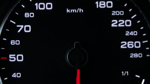Closeup on a modern black speedometer — Stock Video