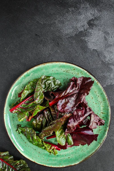 Salada Acelga Aperitivo Servindo Prato Acelga Vermelha Conceito Menu Fundo — Fotografia de Stock