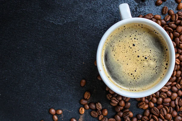 Koffie Drinken Koffie Graan Drank Heerlijke Warme Drank Bovenaanzicht Kopieerruimte — Stockfoto