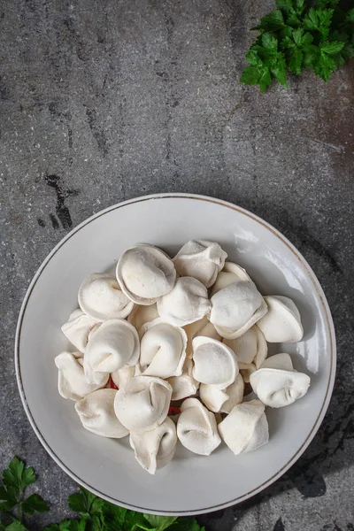 Tortellini Con Relleno Raviolis Dumplings Concepto Menú Antecedentes Alimenticios Vista —  Fotos de Stock