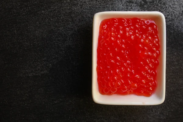 Röd Kaviar Skaldjur Laxkaviar Menykoncept Mat Bakgrund Ovanifrån Kopieringsutrymme — Stockfoto