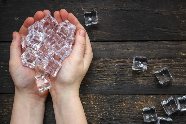 ice cubes. artificial crystal clear transparent piece. concept. food background. top view. copy space