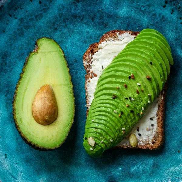 Concepto Menú Bocadillo Aguacate Snack Saludable Antecedentes Alimenticios Vista Superior — Foto de Stock