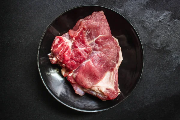 Carne Crua Pedaço Carne Porco Comida Saudável Ingredientes Vitaminas Conceito — Fotografia de Stock